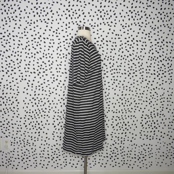 Eileen Fisher Black Striped Short Sleeve 100% Organic Linen T-Shirt Dress - Picture 6 of 8